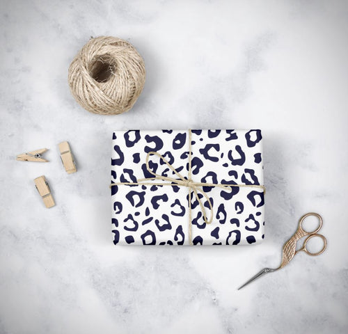 Navy Leopard Wrapping Paper