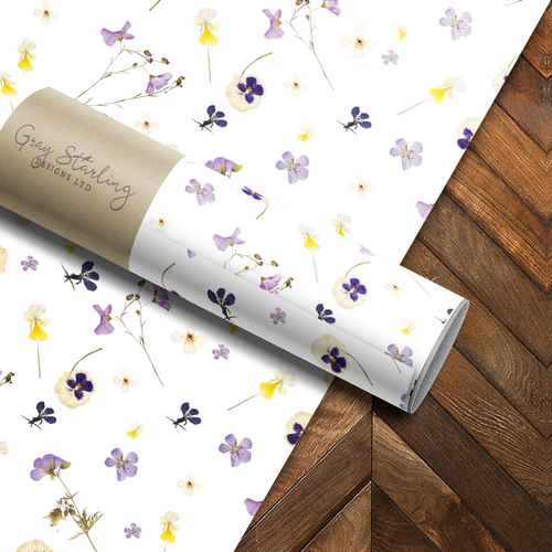 Purple Pressed Flowers Wrapping Paper