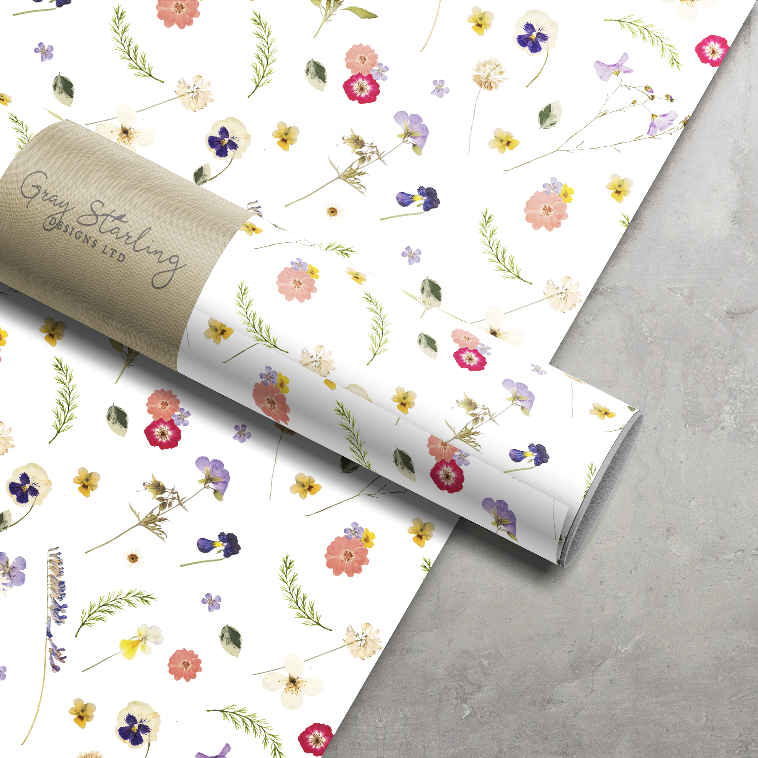 Pressed Flowers Wrapping Paper – Gray Starling Designs