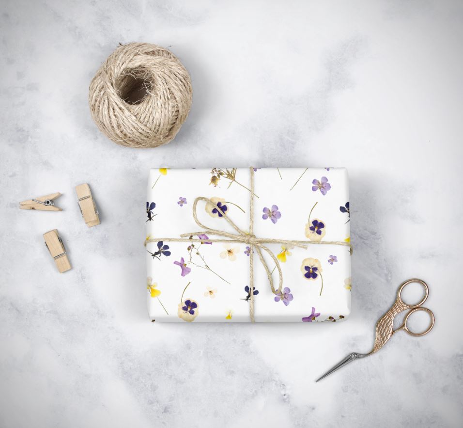 Purple Pressed Flowers Wrapping Paper – Gray Starling Designs